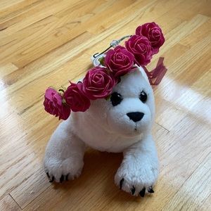 Dark Pink Roses Floral Headband with Ribbons